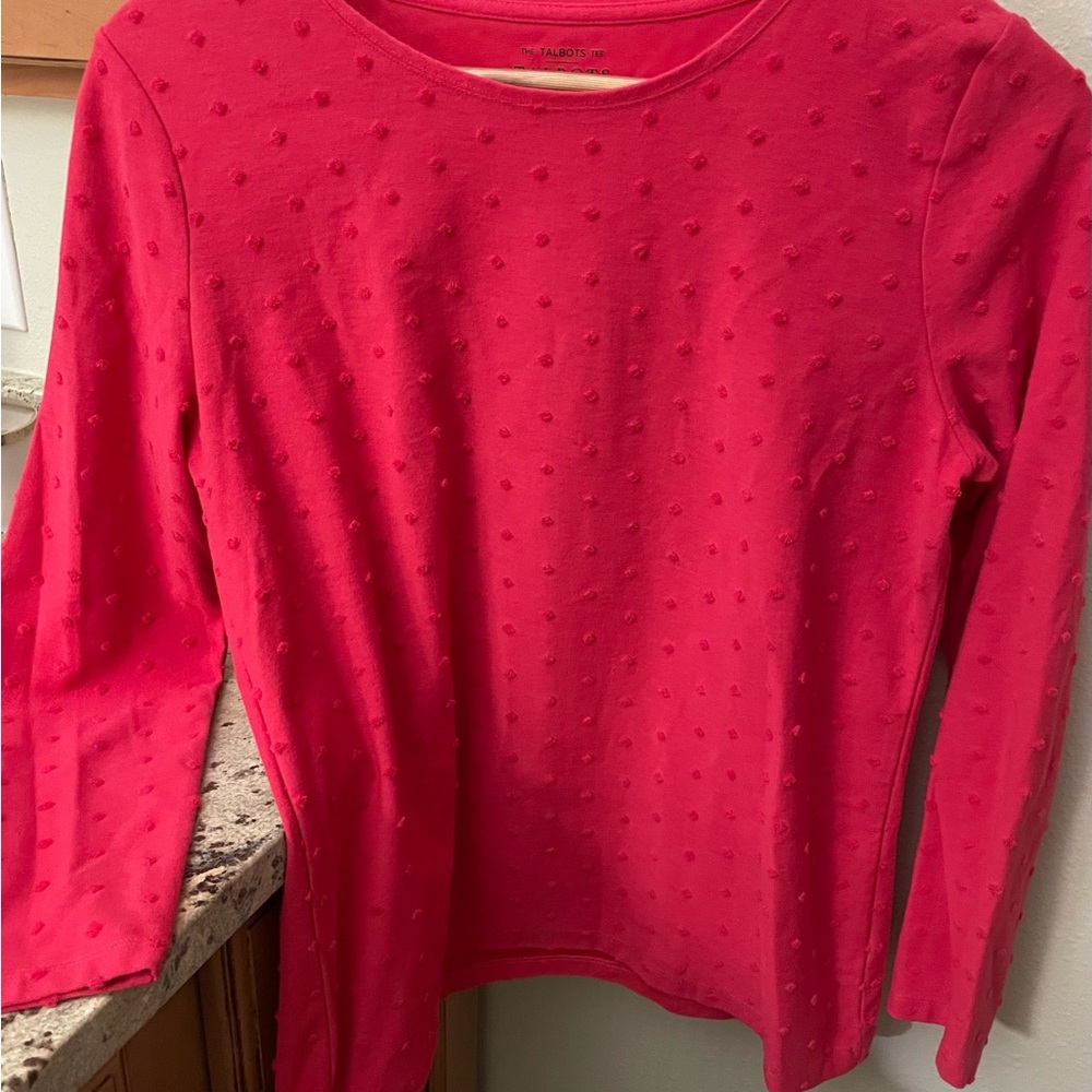 Talbots Raspberry Pink Swiss Dot-Texture Long Sleeve Tee M Spring/Summer Preppy!